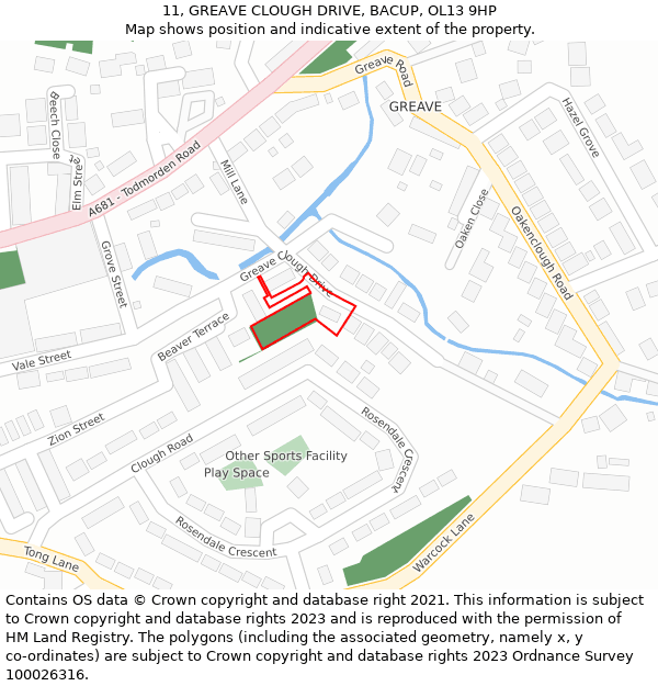 11, GREAVE CLOUGH DRIVE, BACUP, OL13 9HP: Location map and indicative extent of plot