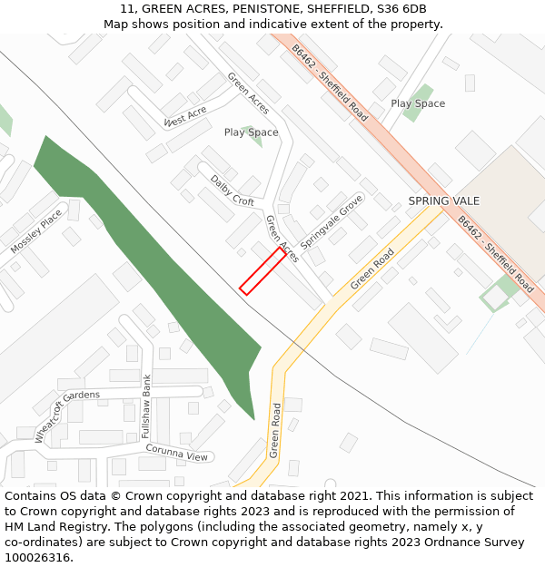 11, GREEN ACRES, PENISTONE, SHEFFIELD, S36 6DB: Location map and indicative extent of plot