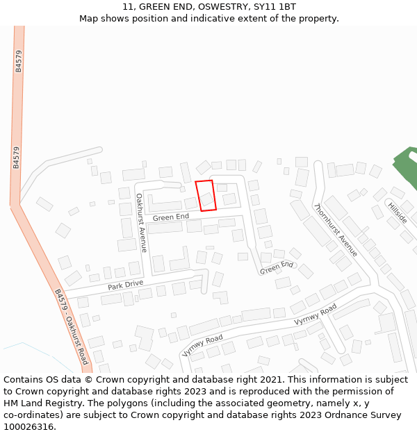 11, GREEN END, OSWESTRY, SY11 1BT: Location map and indicative extent of plot