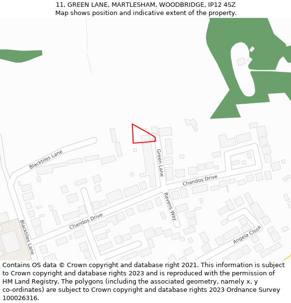 11, GREEN LANE, MARTLESHAM, WOODBRIDGE, IP12 4SZ: Location map and indicative extent of plot