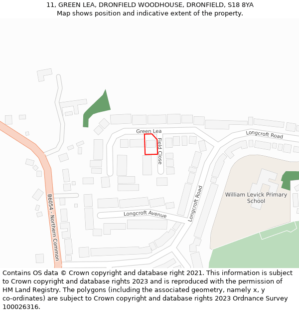 11, GREEN LEA, DRONFIELD WOODHOUSE, DRONFIELD, S18 8YA: Location map and indicative extent of plot