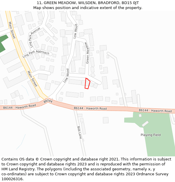 11, GREEN MEADOW, WILSDEN, BRADFORD, BD15 0JT: Location map and indicative extent of plot