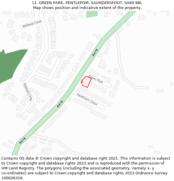 11, GREEN PARK, PENTLEPOIR, SAUNDERSFOOT, SA69 9BL: Location map and indicative extent of plot
