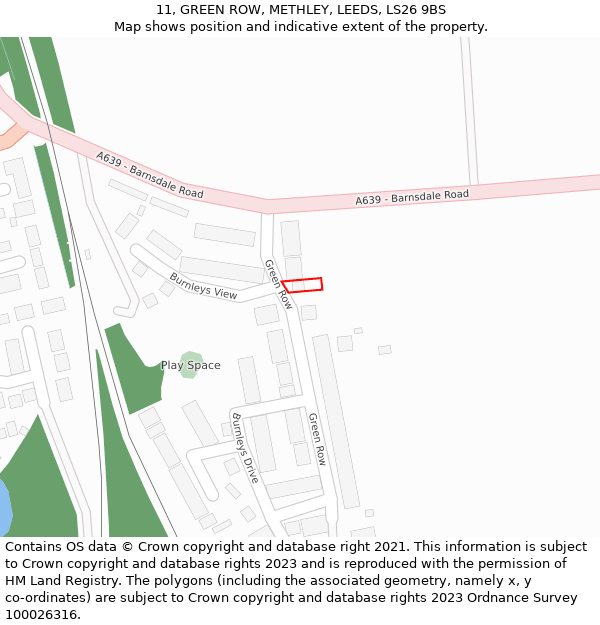 11, GREEN ROW, METHLEY, LEEDS, LS26 9BS: Location map and indicative extent of plot