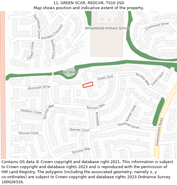 11, GREEN SCAR, REDCAR, TS10 2SD: Location map and indicative extent of plot