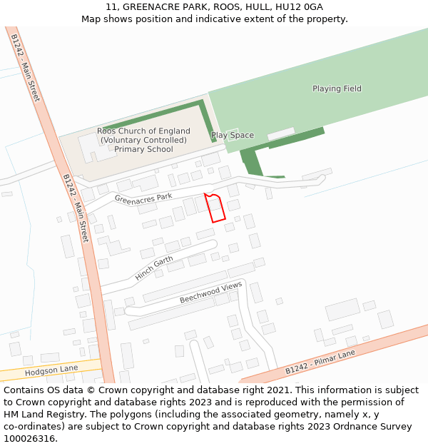 11, GREENACRE PARK, ROOS, HULL, HU12 0GA: Location map and indicative extent of plot