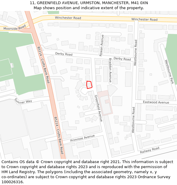 11, GREENFIELD AVENUE, URMSTON, MANCHESTER, M41 0XN: Location map and indicative extent of plot