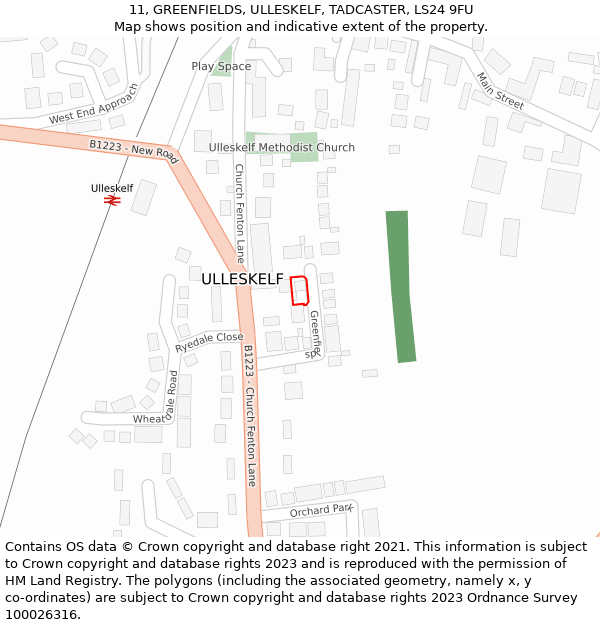11, GREENFIELDS, ULLESKELF, TADCASTER, LS24 9FU: Location map and indicative extent of plot