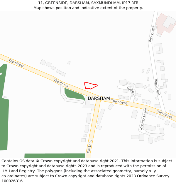 11, GREENSIDE, DARSHAM, SAXMUNDHAM, IP17 3FB: Location map and indicative extent of plot