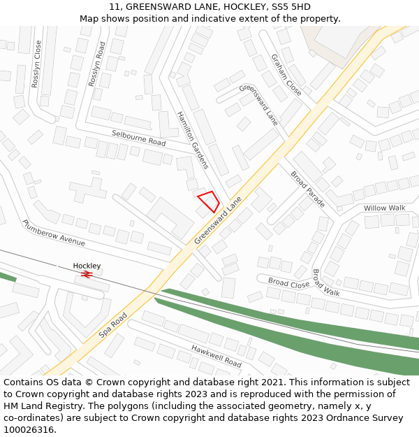 11, GREENSWARD LANE, HOCKLEY, SS5 5HD: Location map and indicative extent of plot