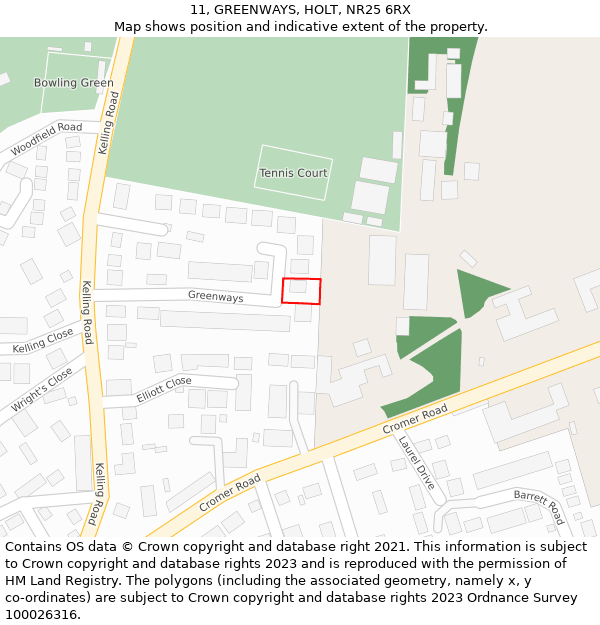 11, GREENWAYS, HOLT, NR25 6RX: Location map and indicative extent of plot