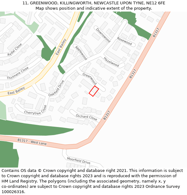 11, GREENWOOD, KILLINGWORTH, NEWCASTLE UPON TYNE, NE12 6FE: Location map and indicative extent of plot