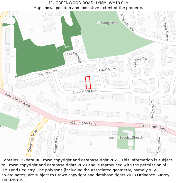 11, GREENWOOD ROAD, LYMM, WA13 0LA: Location map and indicative extent of plot