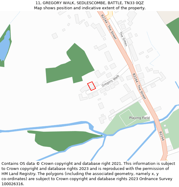 11, GREGORY WALK, SEDLESCOMBE, BATTLE, TN33 0QZ: Location map and indicative extent of plot