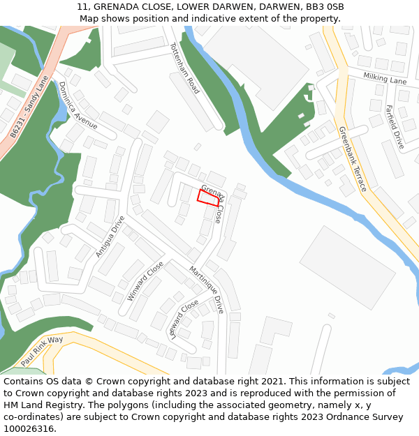 11, GRENADA CLOSE, LOWER DARWEN, DARWEN, BB3 0SB: Location map and indicative extent of plot