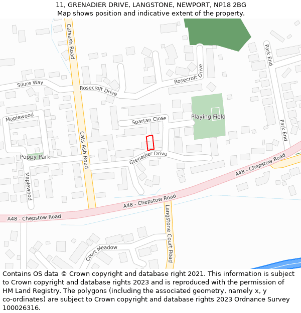 11, GRENADIER DRIVE, LANGSTONE, NEWPORT, NP18 2BG: Location map and indicative extent of plot
