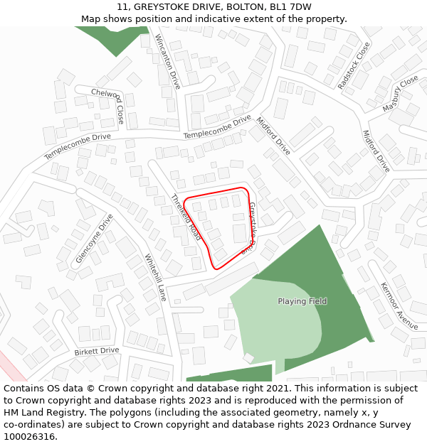 11, GREYSTOKE DRIVE, BOLTON, BL1 7DW: Location map and indicative extent of plot