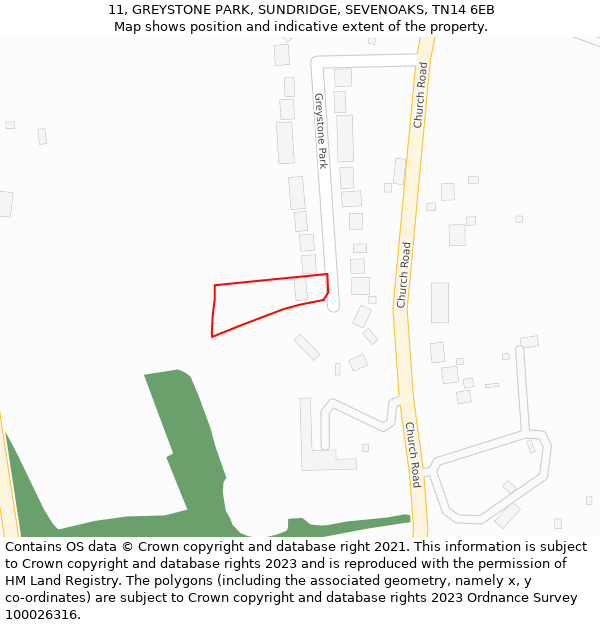 11, GREYSTONE PARK, SUNDRIDGE, SEVENOAKS, TN14 6EB: Location map and indicative extent of plot