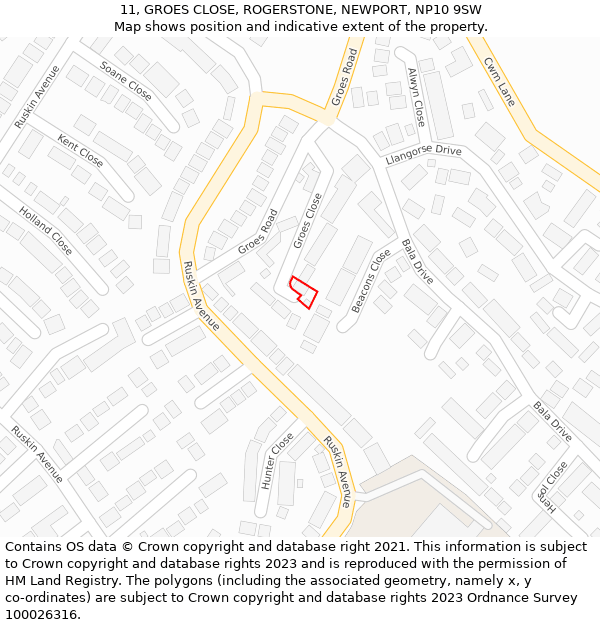 11, GROES CLOSE, ROGERSTONE, NEWPORT, NP10 9SW: Location map and indicative extent of plot