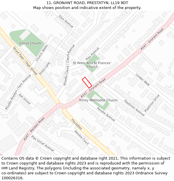 11, GRONANT ROAD, PRESTATYN, LL19 9DT: Location map and indicative extent of plot