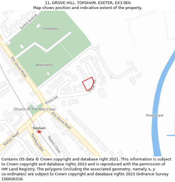 11, GROVE HILL, TOPSHAM, EXETER, EX3 0EG: Location map and indicative extent of plot