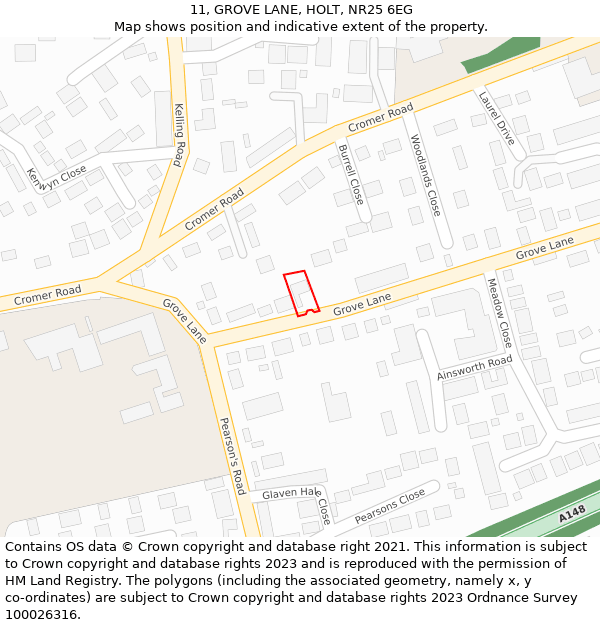 11, GROVE LANE, HOLT, NR25 6EG: Location map and indicative extent of plot