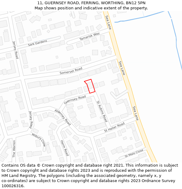 11, GUERNSEY ROAD, FERRING, WORTHING, BN12 5PN: Location map and indicative extent of plot