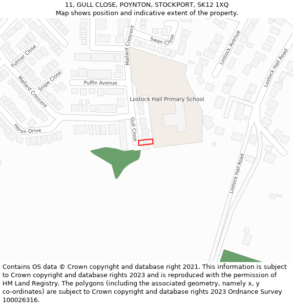 11, GULL CLOSE, POYNTON, STOCKPORT, SK12 1XQ: Location map and indicative extent of plot