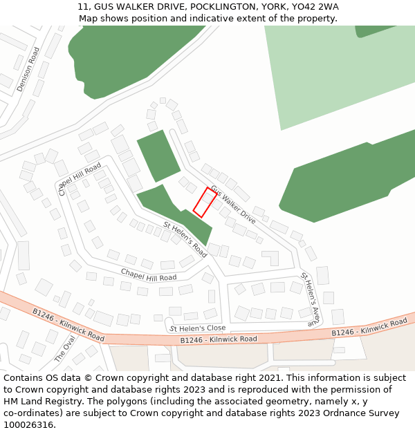 11, GUS WALKER DRIVE, POCKLINGTON, YORK, YO42 2WA: Location map and indicative extent of plot