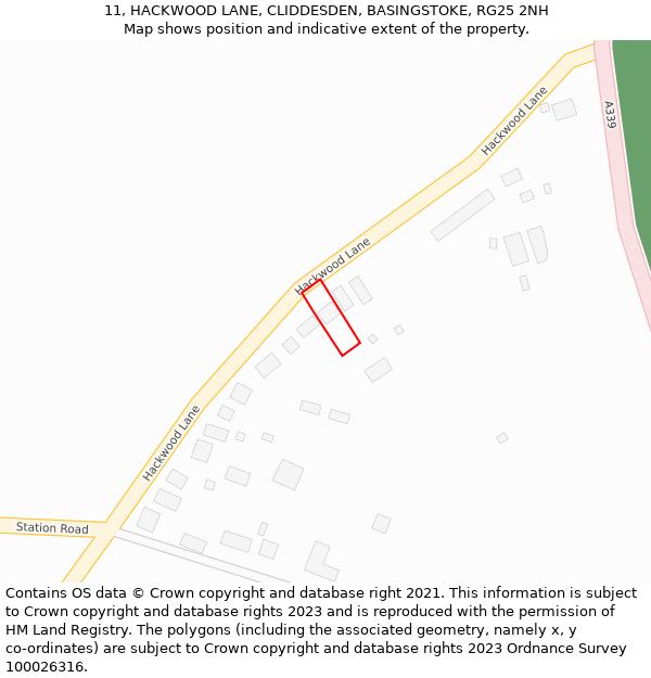 11, HACKWOOD LANE, CLIDDESDEN, BASINGSTOKE, RG25 2NH: Location map and indicative extent of plot