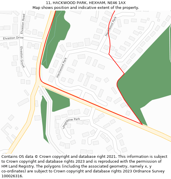 11, HACKWOOD PARK, HEXHAM, NE46 1AX: Location map and indicative extent of plot