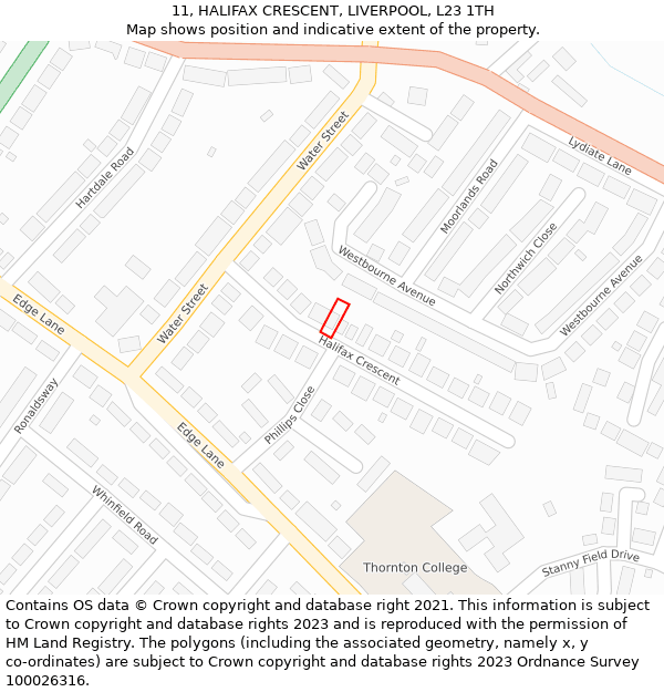 11, HALIFAX CRESCENT, LIVERPOOL, L23 1TH: Location map and indicative extent of plot