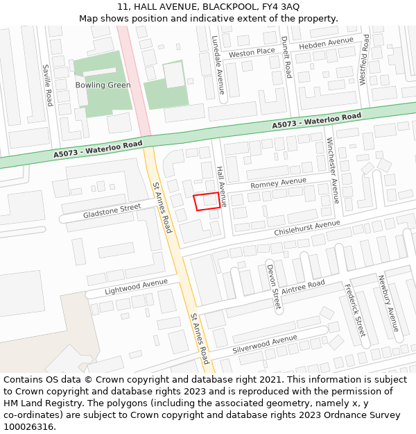 11, HALL AVENUE, BLACKPOOL, FY4 3AQ: Location map and indicative extent of plot