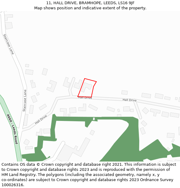 11, HALL DRIVE, BRAMHOPE, LEEDS, LS16 9JF: Location map and indicative extent of plot