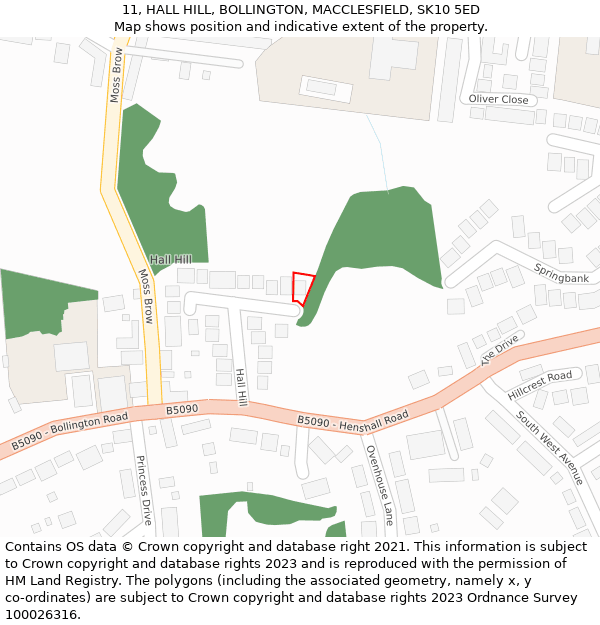 11, HALL HILL, BOLLINGTON, MACCLESFIELD, SK10 5ED: Location map and indicative extent of plot