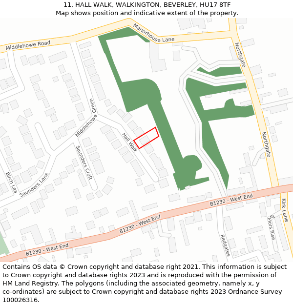 11, HALL WALK, WALKINGTON, BEVERLEY, HU17 8TF: Location map and indicative extent of plot