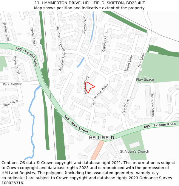 11, HAMMERTON DRIVE, HELLIFIELD, SKIPTON, BD23 4LZ: Location map and indicative extent of plot