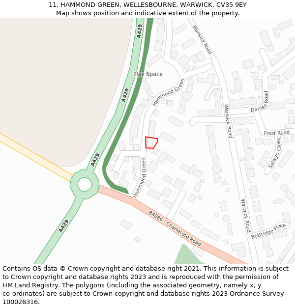 11, HAMMOND GREEN, WELLESBOURNE, WARWICK, CV35 9EY: Location map and indicative extent of plot