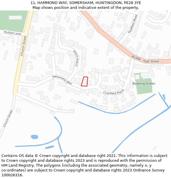 11, HAMMOND WAY, SOMERSHAM, HUNTINGDON, PE28 3YE: Location map and indicative extent of plot