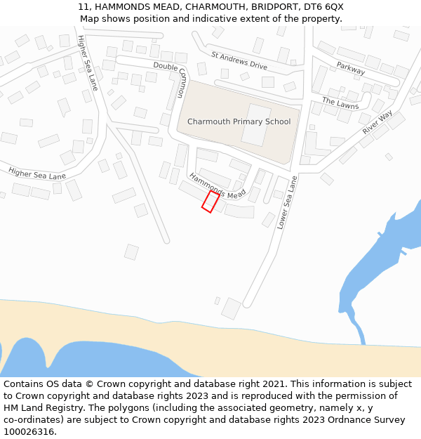 11, HAMMONDS MEAD, CHARMOUTH, BRIDPORT, DT6 6QX: Location map and indicative extent of plot