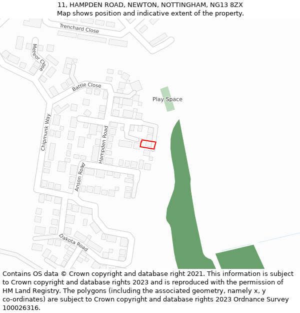 11, HAMPDEN ROAD, NEWTON, NOTTINGHAM, NG13 8ZX: Location map and indicative extent of plot