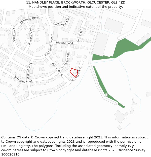 11, HANDLEY PLACE, BROCKWORTH, GLOUCESTER, GL3 4ZD: Location map and indicative extent of plot