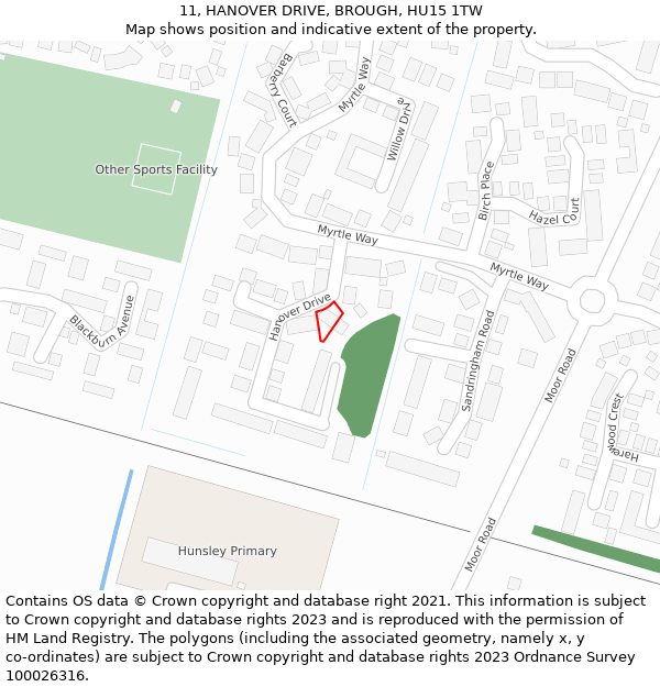 11, HANOVER DRIVE, BROUGH, HU15 1TW: Location map and indicative extent of plot