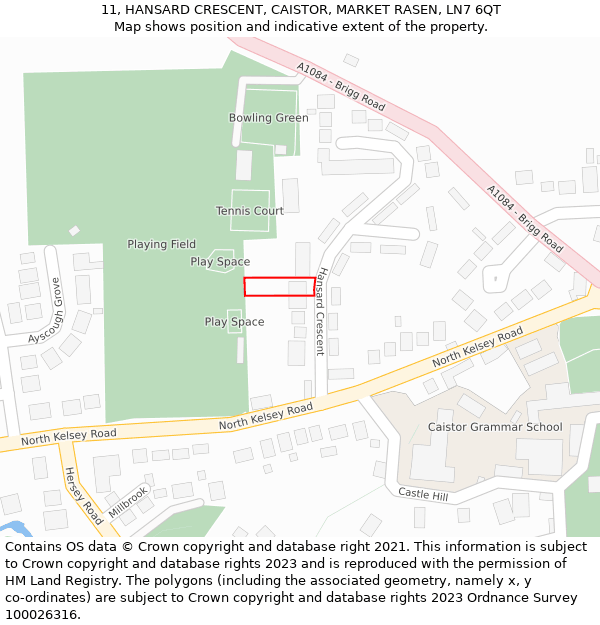 11, HANSARD CRESCENT, CAISTOR, MARKET RASEN, LN7 6QT: Location map and indicative extent of plot