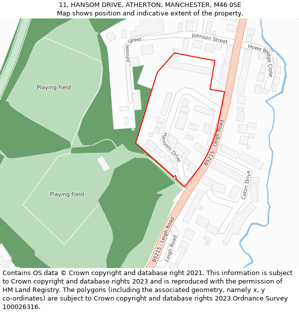 11, HANSOM DRIVE, ATHERTON, MANCHESTER, M46 0SE: Location map and indicative extent of plot
