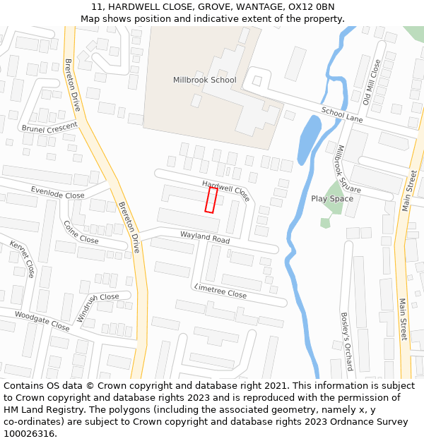 11, HARDWELL CLOSE, GROVE, WANTAGE, OX12 0BN: Location map and indicative extent of plot