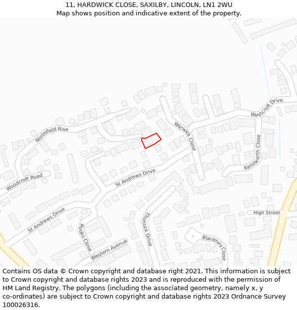 11, HARDWICK CLOSE, SAXILBY, LINCOLN, LN1 2WU: Location map and indicative extent of plot