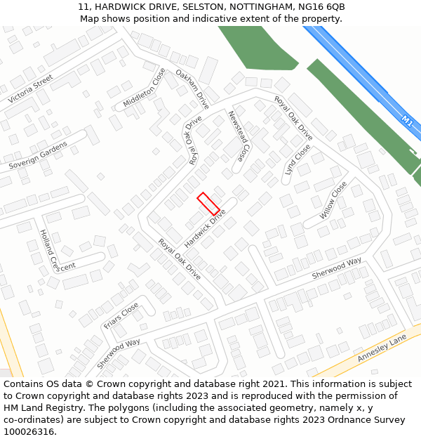 11, HARDWICK DRIVE, SELSTON, NOTTINGHAM, NG16 6QB: Location map and indicative extent of plot