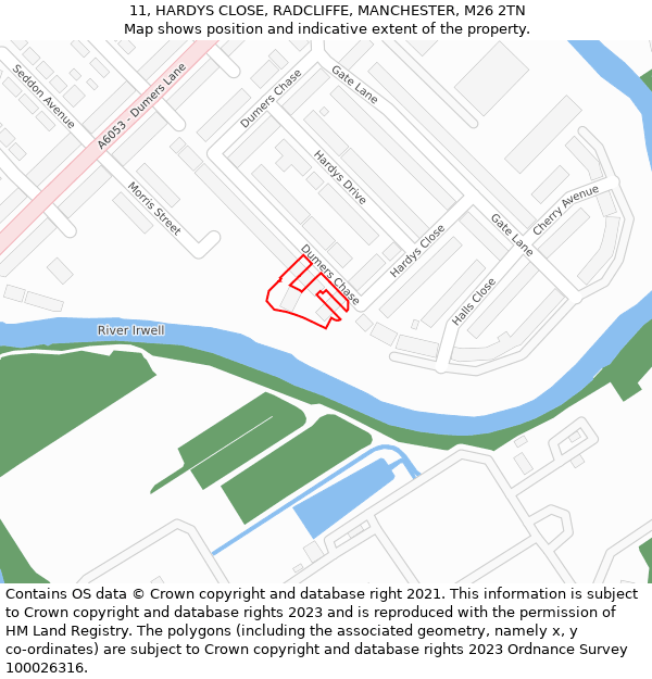 11, HARDYS CLOSE, RADCLIFFE, MANCHESTER, M26 2TN: Location map and indicative extent of plot