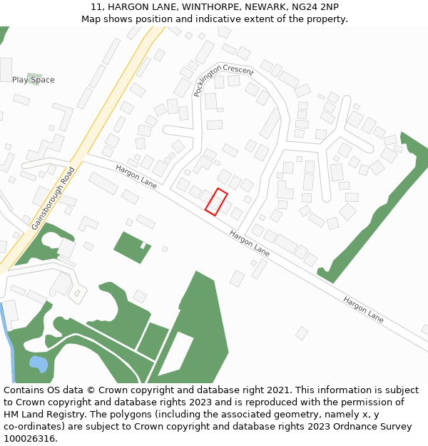 11, HARGON LANE, WINTHORPE, NEWARK, NG24 2NP: Location map and indicative extent of plot